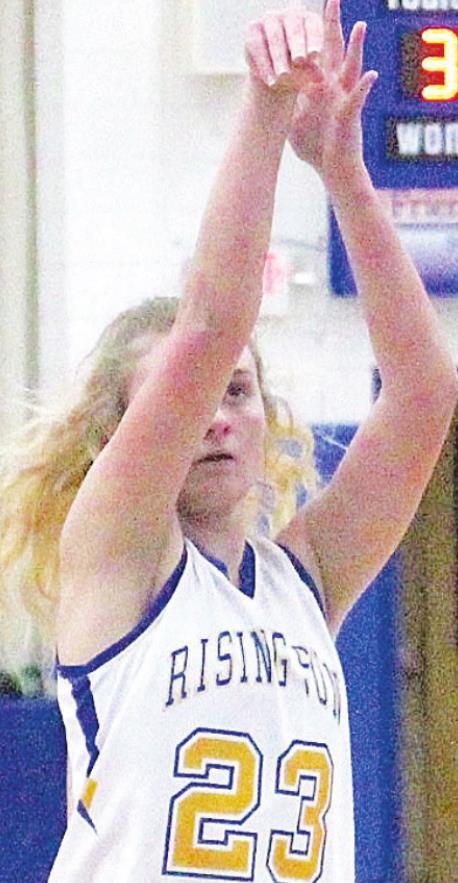 Halle Shorten (23) shoots a free throw in last week’s 63-29 loss to Southwestern. MASON J. UHLMANSIEK