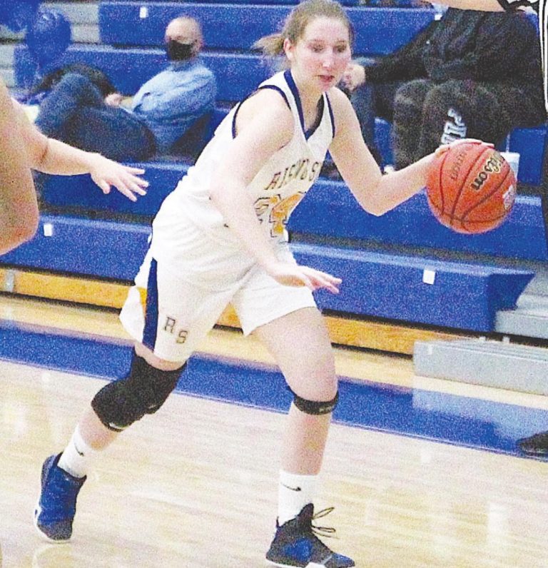 Rising Sun High School senior guard Riley Barth (24) brings the ball upcourt in the Lady Shiners’ 63-29 varsity basketball homecourt ORVC loss to Southwestern (Hanover) last Tuesday night, Jan. 19. MASON J. UHLMANSIEK