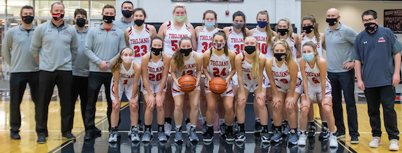 East Central's sixth-ranked (Class 4A) Lady Trojans (16-3) secured their second unbeaten (7-0) EIAC girls basketball championship in 3 years, fifth in the last 10 seasons and 9th overall in school history with Thursday's 70-27 home court victory over Connersville. (Sandy Mahoney)
