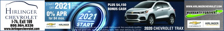 Hirlinger Chevrolet 2020 Chevrolet Trax 0% APR for 84 months plus $4,150 cash