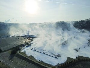 Snow guns blow water and air onto the slopes at Perfect North. Submitted Photo