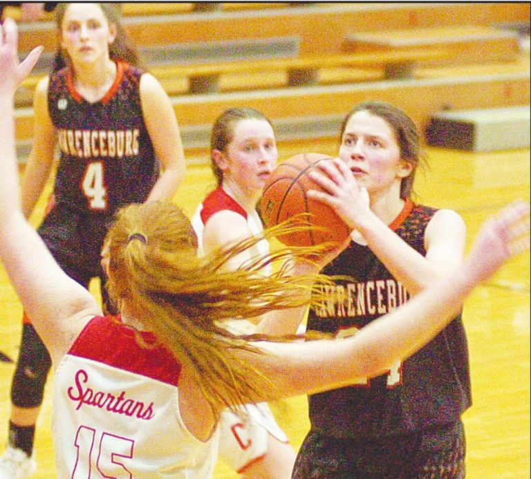 Lawrenceburg sophomore Lizzie Redar led the Lady Tigers with 14 points in Saturday’s 47-26 Class 3A sectional title loss to Rushville. JIM BUCHBERGER/Journal-Press