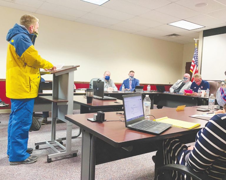 Former South Dearborn School Board member Josh Holland speaks before a special meeting where the current board decided to close Moores Hill Elementary School at the end of the school year. AARON SMITH/The Register