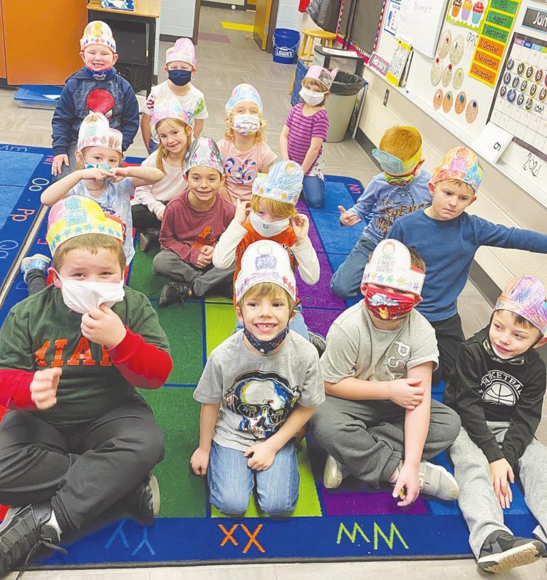 Students in Josie Goldsberry’s Kindergarten class at Moores Hill Elementary School celebrate the 100th Day of School. SUBMITTED PHOTO