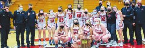 East Central’s No. 9-ranked Lady Trojans are a masked but happy bunch after rallying to beat longtime nemesis Columbus North 38-29 for their second-straight Class 4A sectional championship Saturday night at St. Leon. EC (19-4) advances to take on 4A regional host No. 3 Bedford-North Lawrence this weekend. SANDY MAHONEY