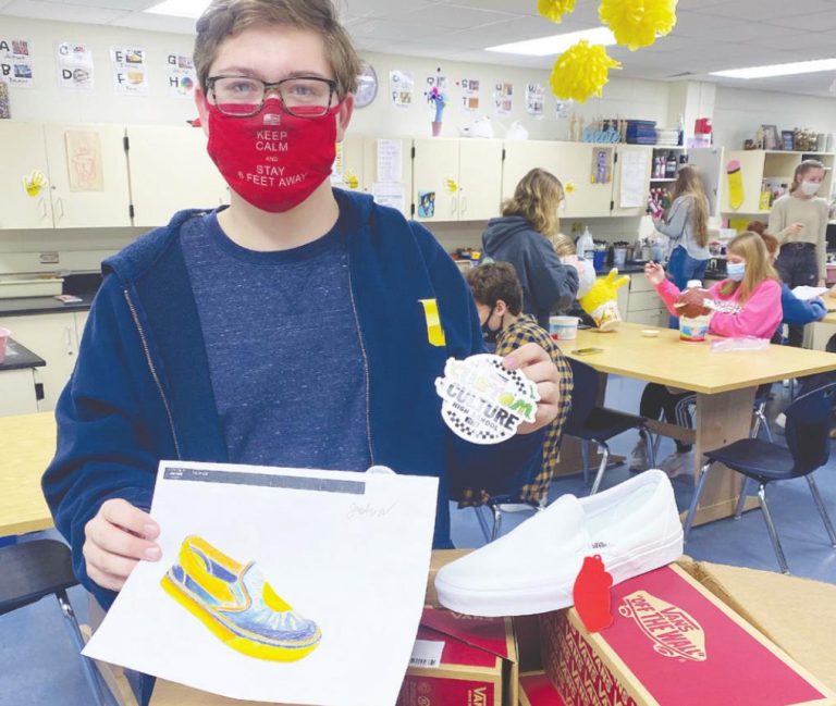 Sophomore Justin Wilburn’s shoe design placed Amberly King’s Rising Sun High School art class in the Vans High School Custom Culture contest finals. SUBMITTED PHOTOS