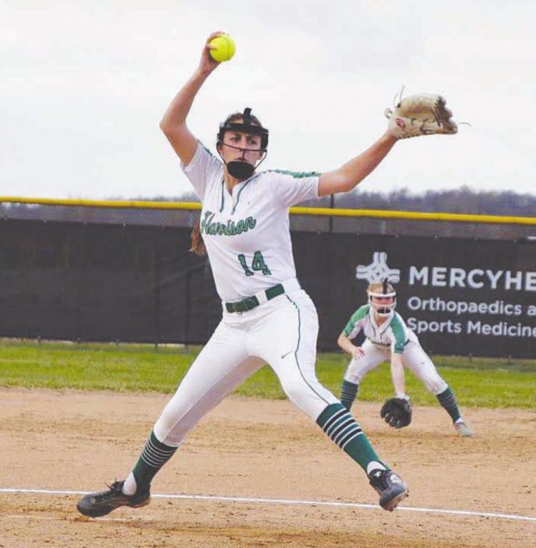 Ella Pfaffl prepares to pitch in a scrimmage softball game versus West Clermont High School March 22. PHOTO BY SANDY MINOR