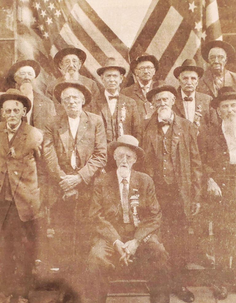 This group photograph of G.A.R. Huff Post No. 89 Civil War soldiers of Lawrenceburg was taken on May 30, 1923. William “Pap” Early is standing in the back row on the right. The second man in the first row standing is Edmond Jameson. In this group photograph, Jameson and Early were the last of the Civil War soldiers to pass in this group. (Register Publications, 1992) SUBMITTED PHOTO FROM DEARBORN COUNTY HISTORICAL SOCIETY