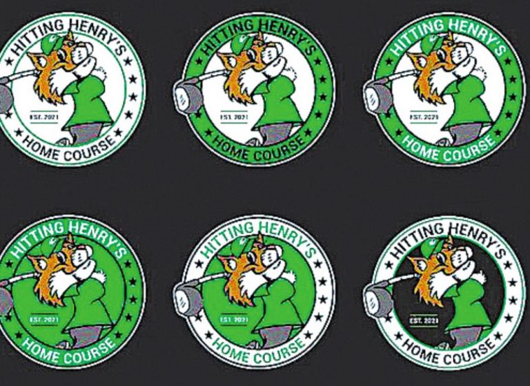 Six proposed logos for “Hitting Henry’s Home Course,” as depicted on the Harrison Golf Program’s Facebook page. SUBMITTED PHOTO