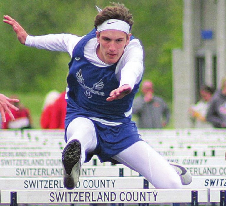MASON J. UHLMANSIEK Sophomore Dylan Martin finished first in the 300-meter hurdles and second in 110-meter hurdles in last week’s ORVC Track & Field Championships at Switzerland County.