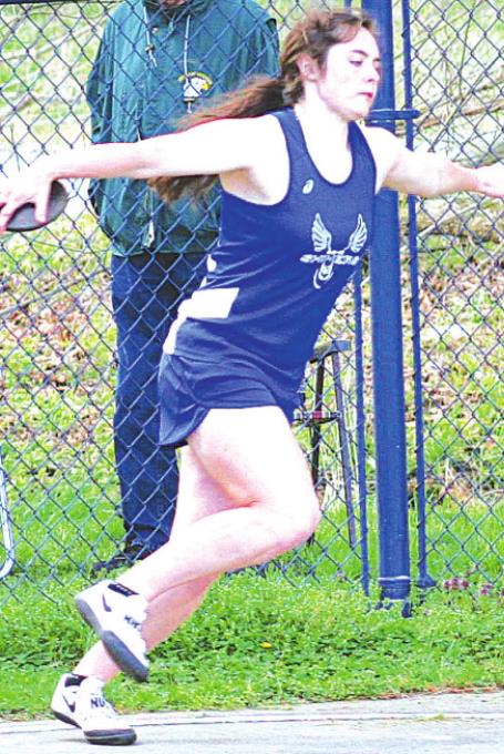 Senior Maddi Wilson won the girls discus event at 95’10” in the Vevay Media Group Invitational Thursday, April 29. MASON J. UHLMANSIEK