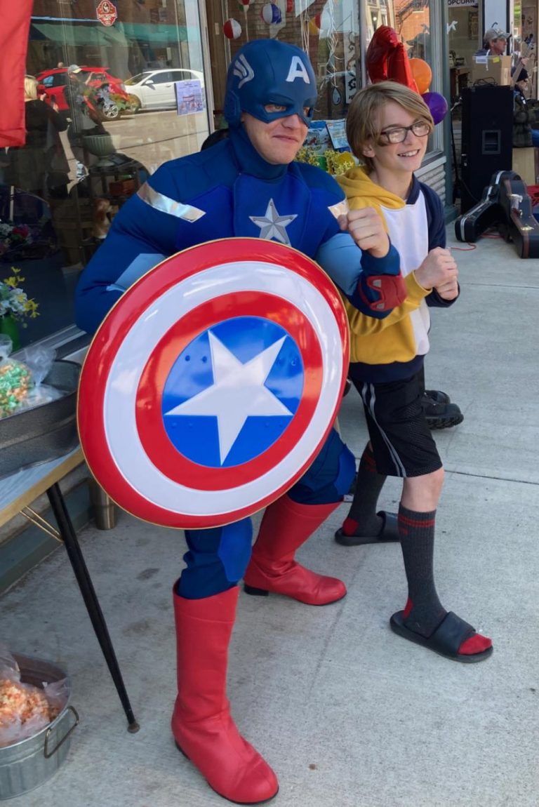 Captain America was at the anniversaries of Second Time Around, Krypto’s Comix and Plug’s Sweet Tooth on Second Street in Aurora. SUBMITTED PHOTO