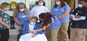 Jane Marvin moved into the Harrison Trail Health Campus on May 4. She cut the ribbon for the campus on the same day. HALIE BARGER/The Harrison-Press