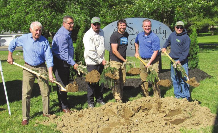 At the ground breaking for Serenity Pines in Dillsboro were, from left, Jim Deaton, Dillsboro Redevelopment Commission; Doug Rump, Dillsboro town manager; Chris Robers, one of the developers; Shae Robers, a project assistant; Eric Lang, of Land Consultants; and Mike Stehlin, of Stehlin Construction. SUBMITTED PHOTO