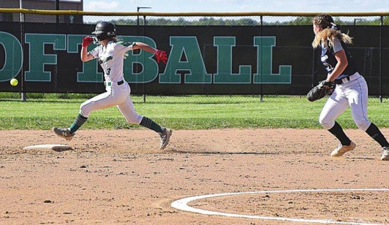 Alyssa Riedman rounding second as the ball goes past her during the Wildcats game against Edgewood May 5. PHOTO BY SANDY MINOR