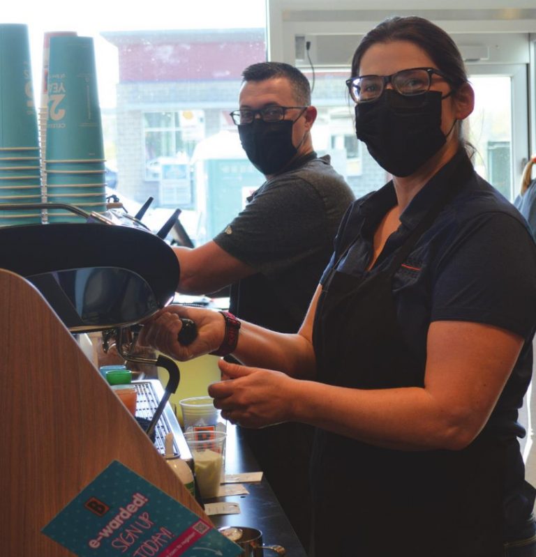 Jason and Sara Mullins opened their first Biggby Coffee location in Whitewater Township. HALIE BARGER/ THE HARRISON-PRESS