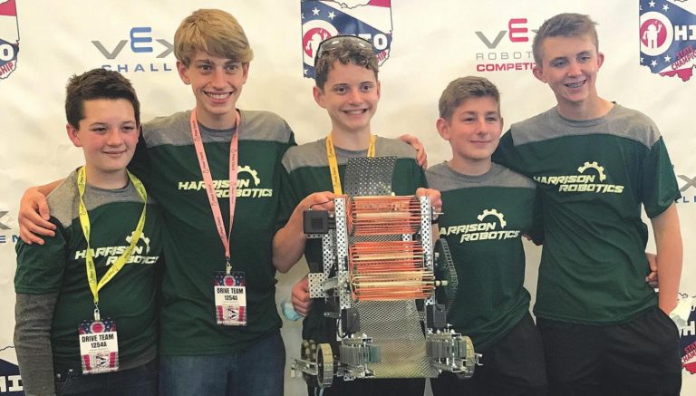Harrison Junior School VEX State of Ohio team, from left, Logan Brock, Matthew Rudolph, Mitchell Wessel, Aaron Webb, Chase Turner SUBMITTED PHOTO