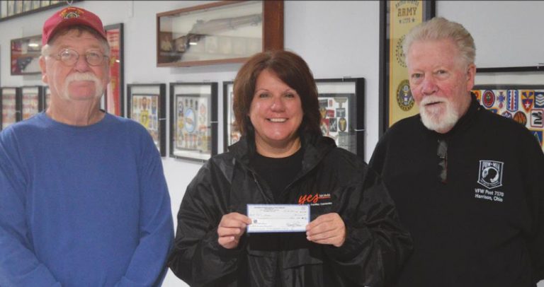 The VFW in Harrison donated $1,000 to the YES Home in Dearborn County. Presenting the check are, from left, VFW Second Commander Bill Floyd, YES Home Executive Director Amy Phillips, and VFW Post 7570 Commander Mike Whitener. HALIE BARGER/THE HARRISON-PRESS