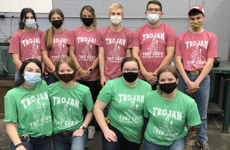 East Central High School FFA students competing in the FFA Nursery/Landscape event were, from left in back, Emma Gutfreund, Madison Shumate, Megan Sierra, Xander Gilbertson, Heath Doll, and Joseph Miller; from left in front, Mack Eckstein, Josie Hartman, Emma Reatherford, and Abby Vendler. SUBMITTED PHOTO
