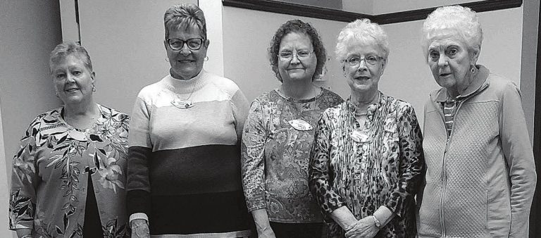Cathy Wilkymacky, Madison District representative, left, installed the 2021-2022 Ohio County Extension Homemakers officers using a “Sewing” theme. Installed were, from second from left to right: President Charlotte DeVille; Vice President Kathy Mattingly; Secretary Sara Richard, and Treasurer Carolyn Titkemeyer. SUBMITTED PHOTO