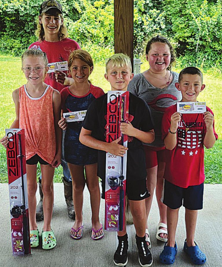 The winners in Greendale’s Fish Derby were, for the girls, Anna Whitaker, first, Charleigh Phillips, second, and Ellery Abbott; for the boys were Caleb Bishoff, first, Brody Hendrickson, second, and Carter Scott, third. PHOTO COURTESY OF BRETT HAMILTON