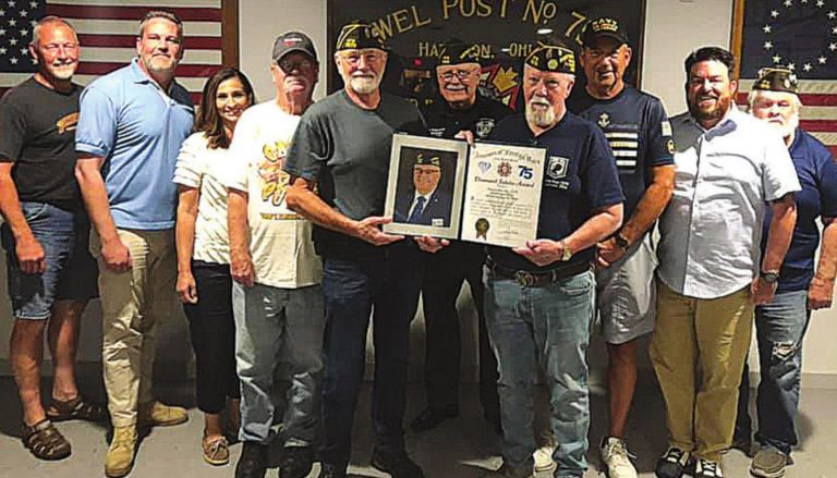 Members of VFW Post 7570 were presented a plaque for the 75th anniversary of the post. SUBMITTED PHOTO