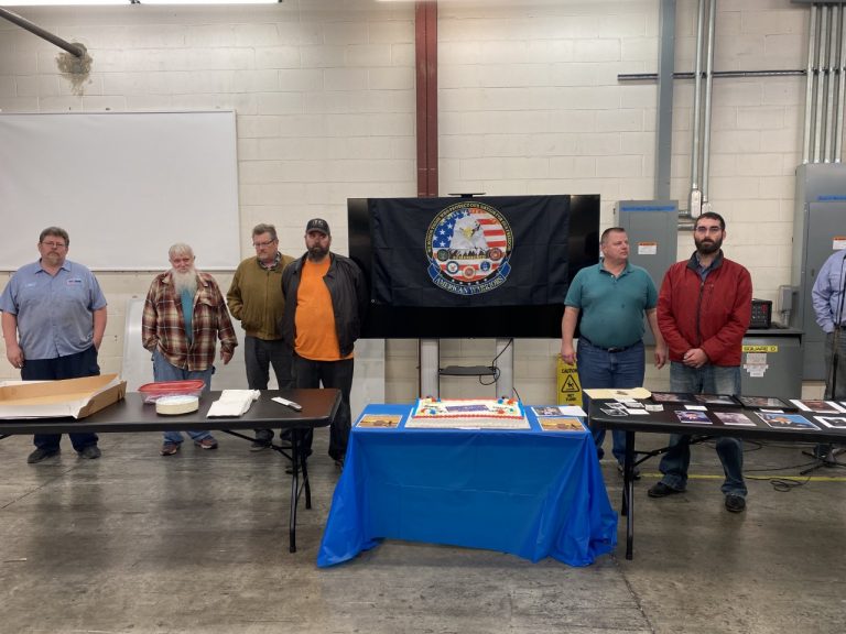 Joe Riedinger, from left, Richard Noel, Frank Adams, Brian Schmidt, Sherman Griffin and Michael Dyer were honored at Crown Plastics veterans day ceremony.  Halie Barger/The Harrison-Press